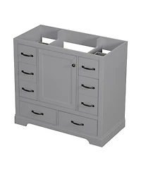 Sillysis 36 Inch Modern Bathroom Vanity Base without Sink, Solid Wood and Mdf Cabinet, 6 Drawers Adjustable Shelf, Freestanding Storage.