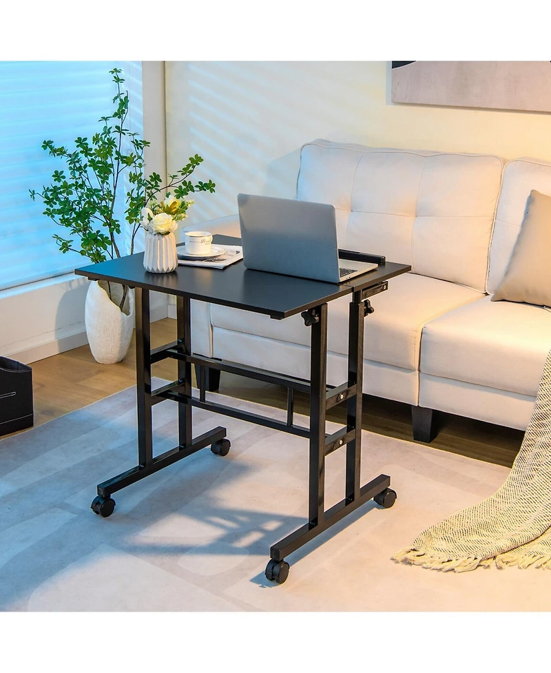 Gouun Mobile Stand-Up Desk with 2 Tilting Desktops, Adjustable Height