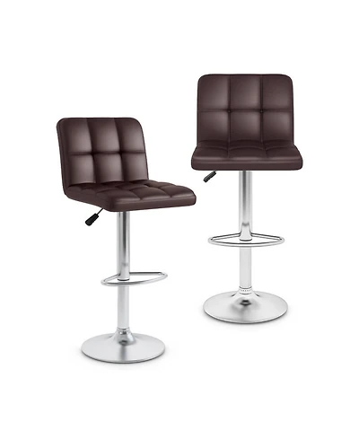 Gouun Adjustable Upholstered Faux Leather Bar Height Stools Set of 2 with Metal Legs