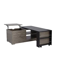 Rainsken Wooden Farmhouse Lift Top Coffee Table, Rectangular Center Table with Extendable Design, Barn Doors and Hidden Storage for Living Room