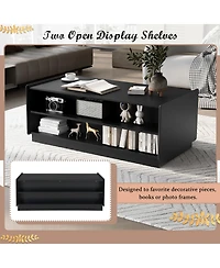 Rainsken Modern Rectangle Coffee Table, 47.2" Wood Center Table with 4 Drawers and 2 Display Shelves, Fluted Design for Living Room