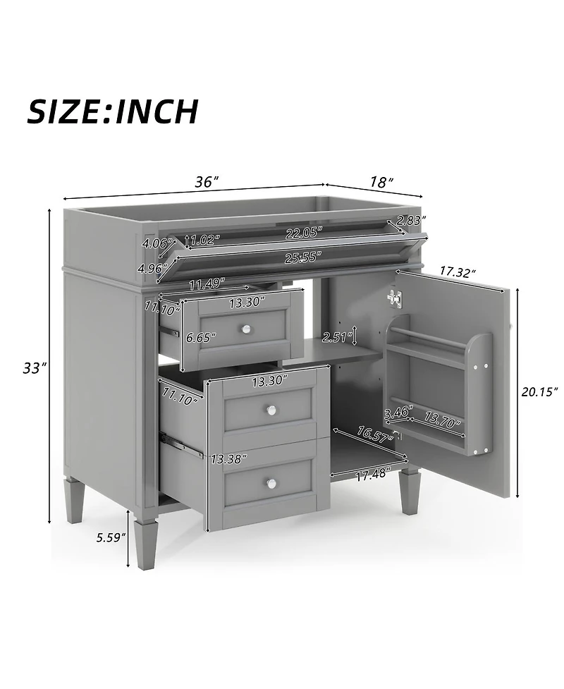 Sillysis Bathroom Vanity without Top Sink, Soft Close Drawers, Adjustable Shelf and Door Organizer for Small