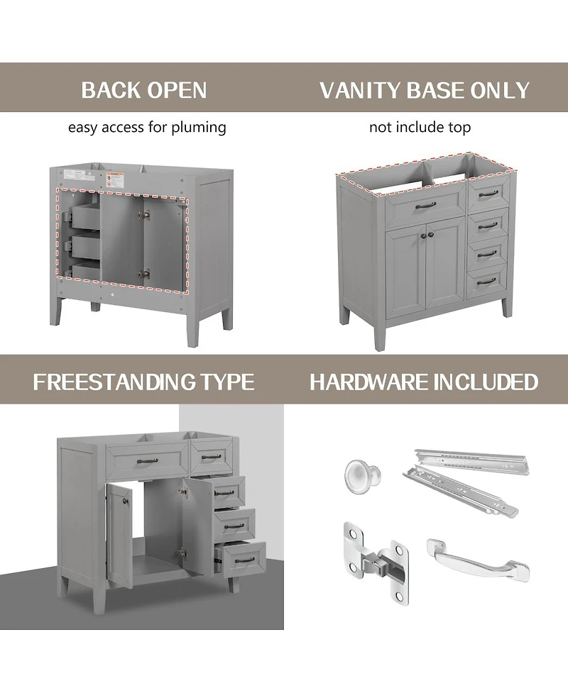 Sillysis 36 Inch Modern Bathroom Vanity Base without Top Sink, Solid Wood and Mdf Cabinet with Drawers, Freestanding Storage for Small Spaces.