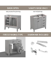 Sillysis 36 Inch Modern Bathroom Vanity Base without Top Sink, Solid Wood and Mdf Cabinet with Drawers, Freestanding Storage for Small Spaces.