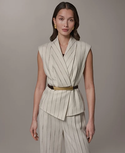 Donna Karan New York Women's Belted Pinstripe Vest
