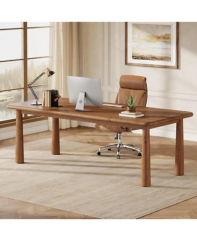 Tribesigns 63'' Solid Wood Executive Desk, Modern Office Computer Desk, Study Writing Table Workstation