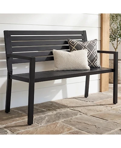 Best Choice Products Outdoor Metal Bench Patio Garden Bench, 790lb Capacity, Steel Slatted Seat with Armrests