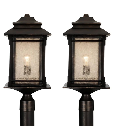 Franklin Iron Works Hickory Point Rustic Farmhouse Outdoor Post Lights Set of 2 Walnut Bronze 21 1/2" Frosted Cream Glass for Exterior Barn Deck House