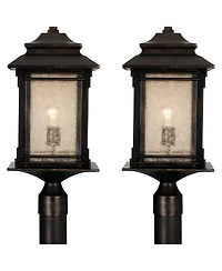 Franklin Iron Works Hickory Point Rustic Farmhouse Outdoor Post Lights Set of 2 Walnut Bronze 21 1/2" Frosted Cream Glass for Exterior Barn Deck House