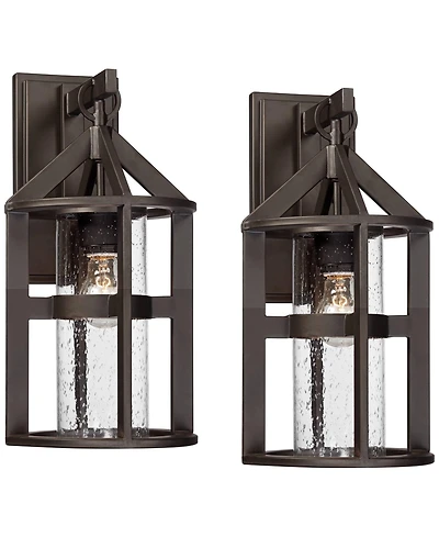 John Timberland Argentine Rustic Farmhouse Outdoor Wall Light Fixtures Set of 2 Bronze 17" Clear Seedy Glass for Post Exterior Barn Deck