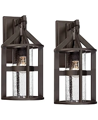 John Timberland Argentine Rustic Farmhouse Outdoor Wall Light Fixtures Set of 2 Bronze 17" Clear Seedy Glass for Post Exterior Barn Deck