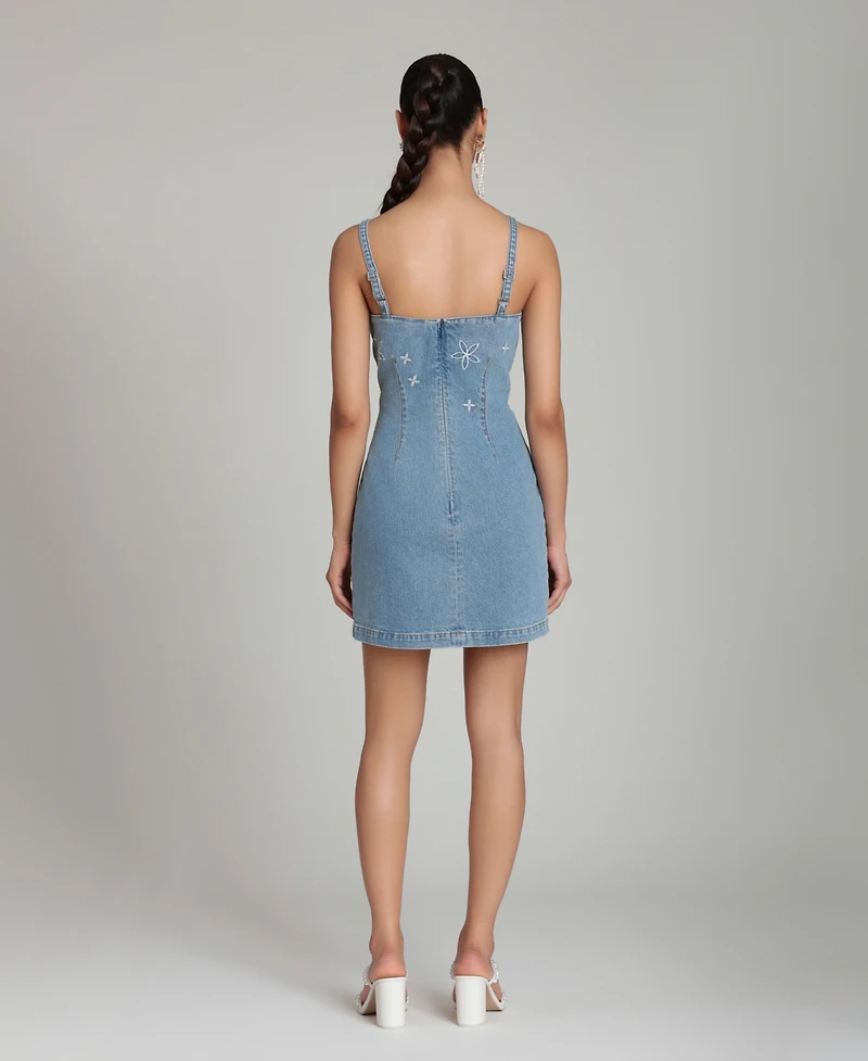 Avec Les Filles Women's Imitation Pearl Embroidered Detail Mini Dress
