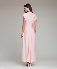 Avec Les Filles Women's Shirred V-Neck Sleeveless Maxi Dress