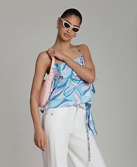 Avec Les Filles Women's Asymmetrical Ruffle Detail Square Neck Top