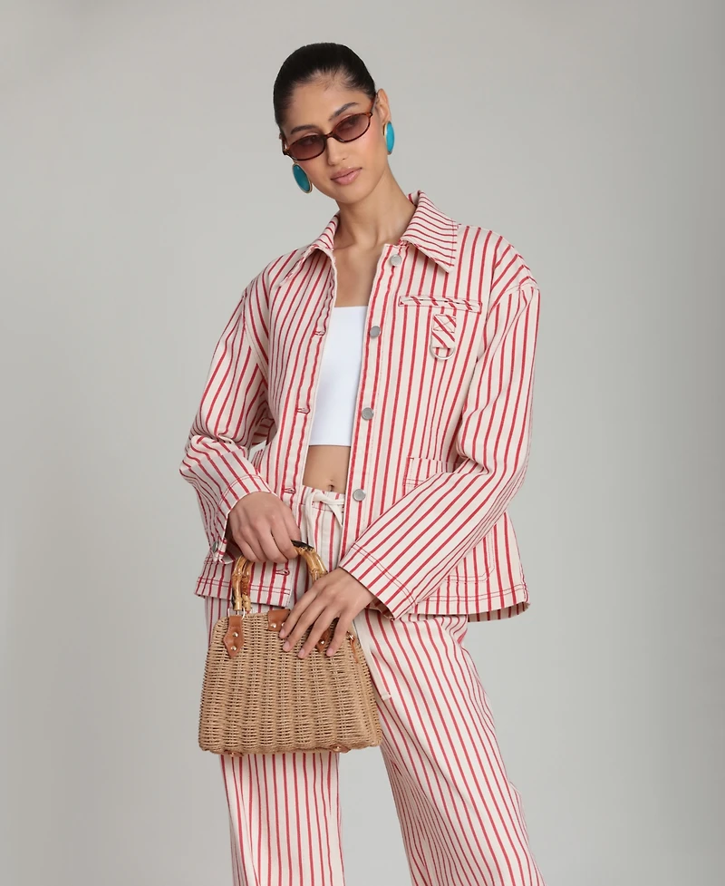 Avec Les Filles Women's Mid-Rise Striped Drawstring Pants