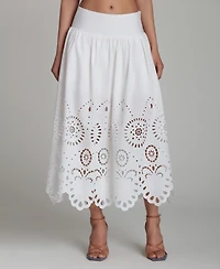 Avec Les Filles Women's Cutwork Detail A-Line Midi Skirt