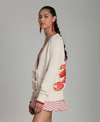 Avec Les Filles Women's Intarsia Lobster Long-Sleeve Sweater