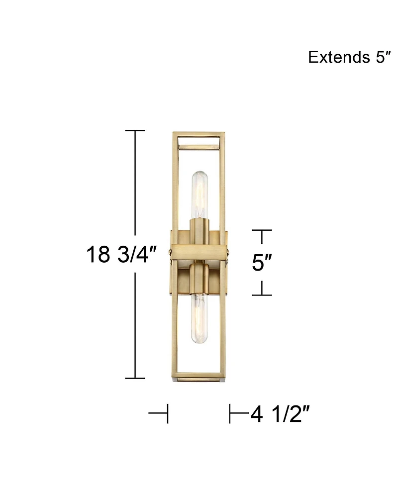 Possini Euro Design Fabian Modern Wall Light Sconces Set of 2 Warm Brass Hardwired 4" 2-Light Fixture Open Rectangular Frame for Bedroom