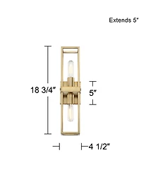Possini Euro Design Fabian Modern Wall Light Sconces Set of 2 Warm Brass Hardwired 4" 2-Light Fixture Open Rectangular Frame for Bedroom