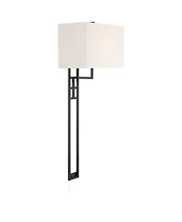 Possini Euro Design Ventano Modern Wall Lamps Set of 2 Plug-In 16" Fixture Linen Fabric Shades for Bedroom Mirror