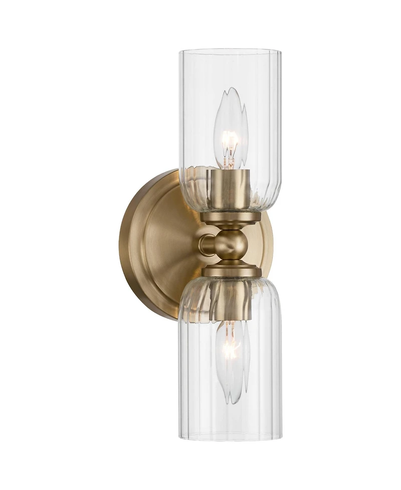 Possini Euro Design Possini Euro Oliver 13"H Satin Brass Fluted Glass 2-Light Wall Sconce