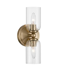 Possini Euro Design Possini Euro Oliver 13"H Satin Brass Fluted Glass 2-Light Wall Sconce