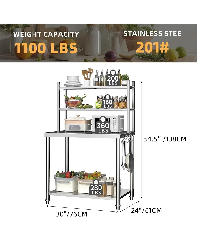 Aecojoy Stainless Steel Table with Shelves Prep Table for Commercial Kitchen Steel Countertop
