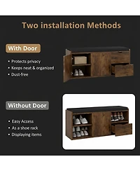 Yigii Entryway Storage Bench with 2 Drawers 2-Tier Shoe Rack Padded Seat Adjustable Shelf Industrial Wood