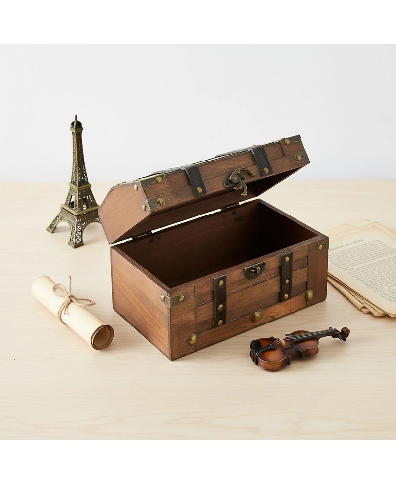 Yigii Small Wooden Treasure Chest Vintage Decorative Storage Box Hinged Lid Keepsakes Organizer
