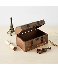 Yigii Small Wooden Treasure Chest Vintage Decorative Storage Box Hinged Lid Keepsakes Organizer