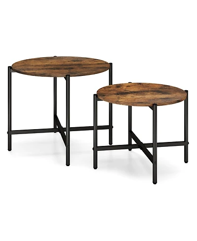 Slickblue Set of 2 Round Coffee Tables Heavy Duty Metal Frame