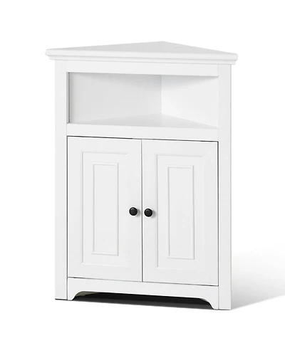 Sugift 32" Corner Storage Cabinet, 3-Tier Freestanding Kitchen Cabinet with Shelves