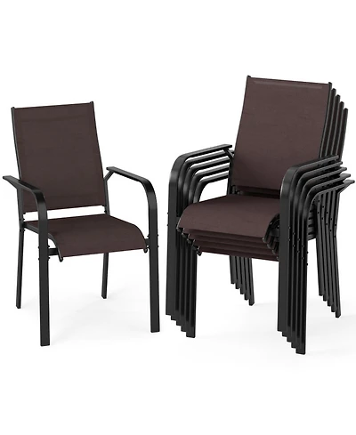 Gouun Stackable Patio Dining Armchairs Set of 6 with Breathable Mesh Fabric