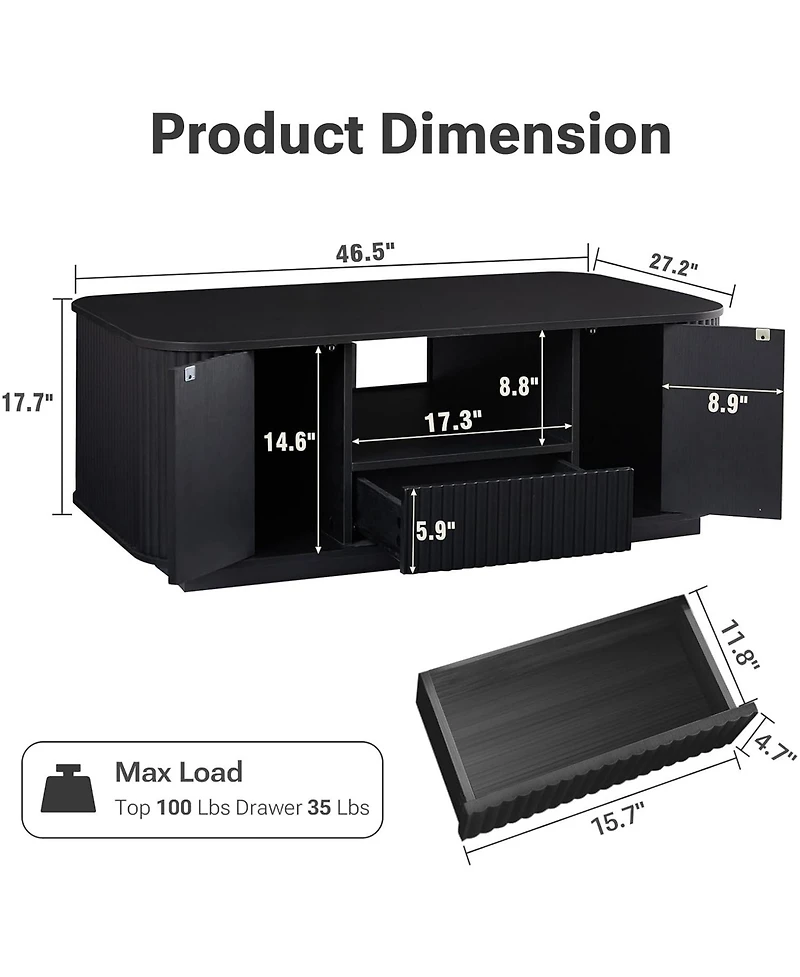Rainsken 46.5'' Wooden Coffee Table with Fluted Design