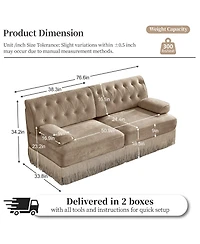 Rainsken 77" Mid-Century Velvet Loveseat Sofa, Stylish 2-Seater Couch with Button Tufted Detailing and Floor-Grazing Tassel Skirt for Living Room