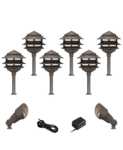 John Timberland Pagoda 17 3/4" High Modern 10-Piece Outdoor Landscape Lighting Set Porch House Led Bulb