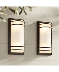 John Timberland Habitat Modern Industrial Outdoor Wall Light Fixtures Set of 2 Rubbed Bronze 16" Opal Glass for Post Exterior Barn Deck