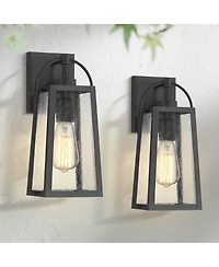 Possini Euro Design Woodley 13" High Modern Outdoor Wall Light Fixture Mount Porch House Set of 2 Aluminum Glass Shade