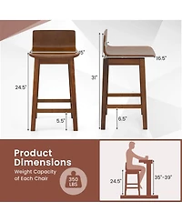 Costway 24.5 Counter Height Bar Stools with Footrest Solid Rubber Wood Legs
