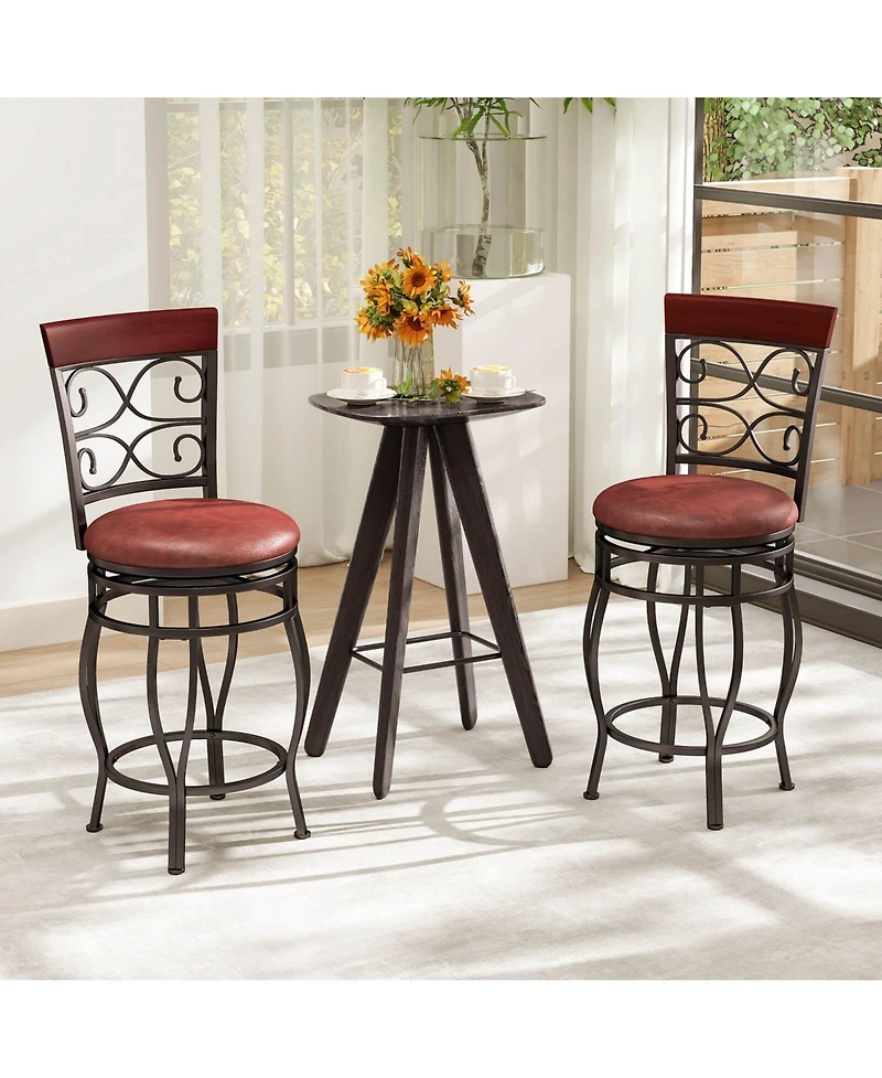 Costway 26" Swivel Bar Stools Set of 2 with Upholstered Seat Scroll Backrest Footrest