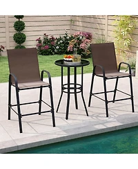 Costway Outdoor Bar Stools Fabric Height with Armrests and Footrest