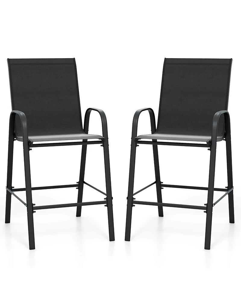 Costway Outdoor Bar Stools Fabric Height with Armrests and Footrest