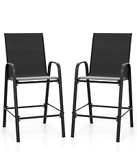 Costway Outdoor Bar Stools Fabric Height with Armrests and Footrest