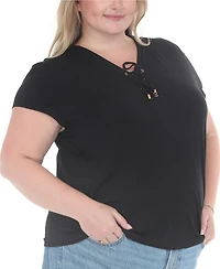 White Mark Plus V-Neck Front Tie Top