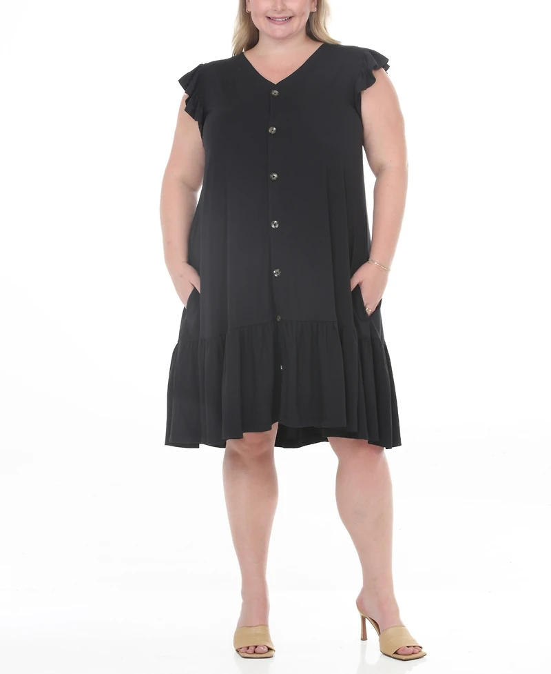 White Mark Plus Button Front Tiered Swing Dress