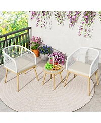 Gymax 3 Pieces Patio Bistro Set Outdoor Pe Wicker Conversation Furniture Set