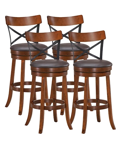 Costway Set of 4 Bar Stools Swivel 29.5'' Dining Bar Chairs with Rubber Wood Legs