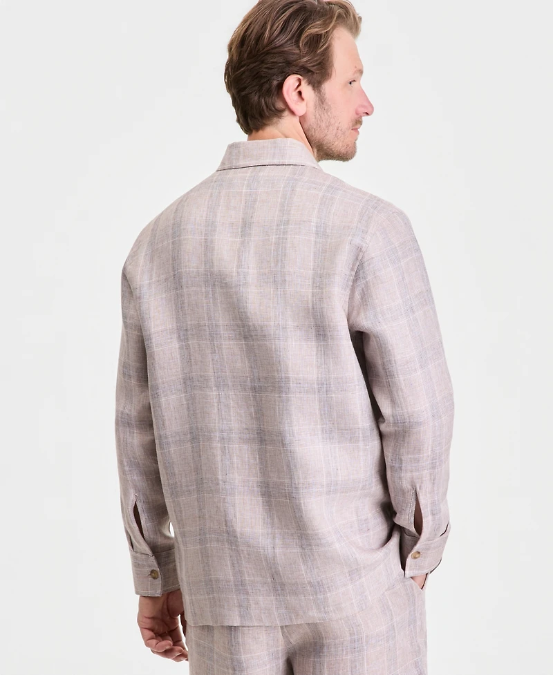 Club Room Men's Dash Plaid Linen Overshirt, Macy's Exclusive - Yd