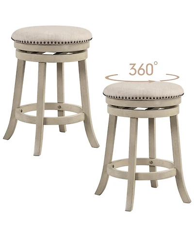 Costway 26.5" Swivel Bar Stools Set of 2 Round Counter Height Barstools with Wooden Frame