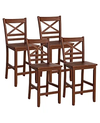 Costway Bar Stools 24'' Counter Height Chairs with Rubber Wood Legs